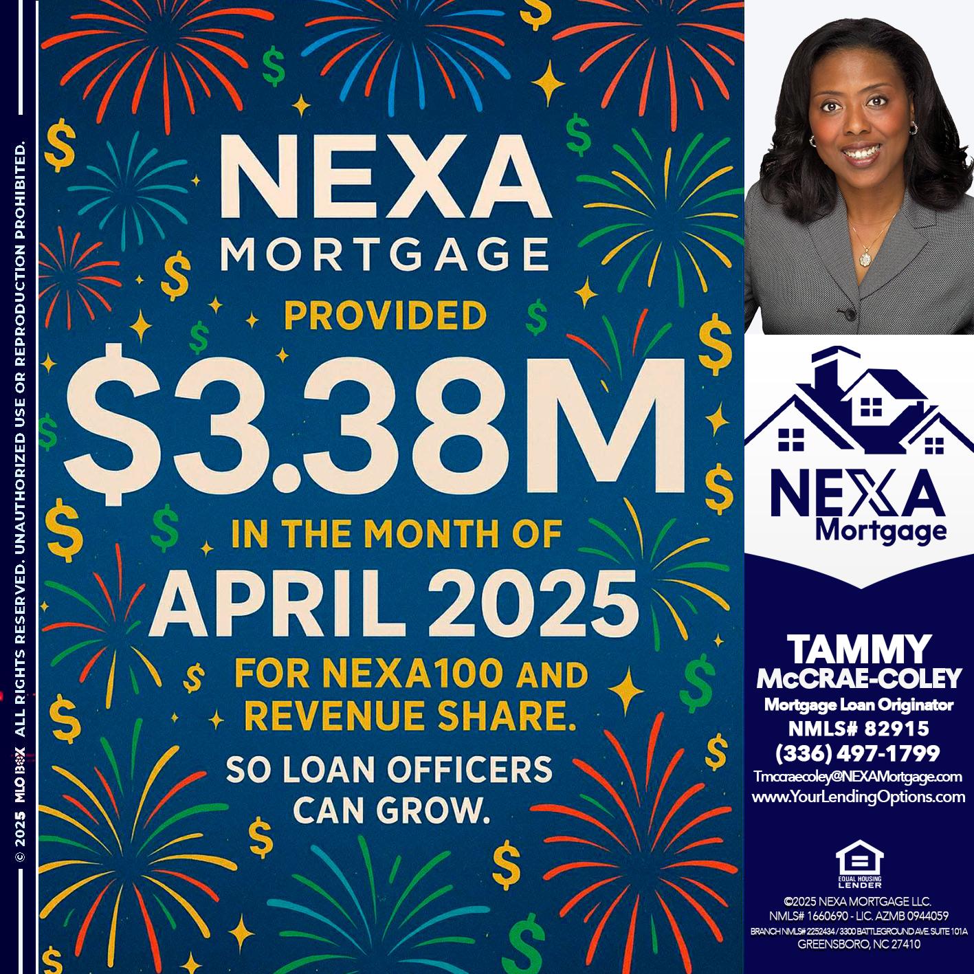 $3.38M - Tammy C. McCrae-Coley -Mortgage Loan Originator