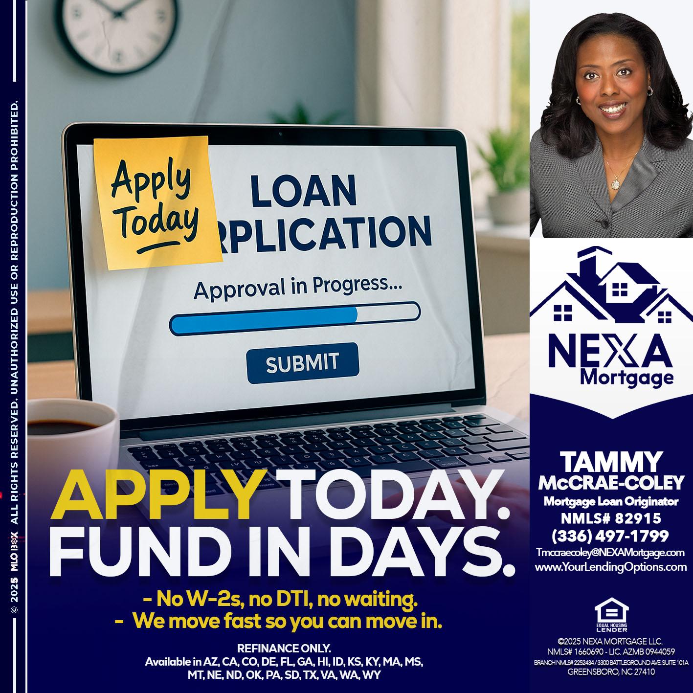 APPLY TODAY - Tammy C. McCrae-Coley -Mortgage Loan Originator
