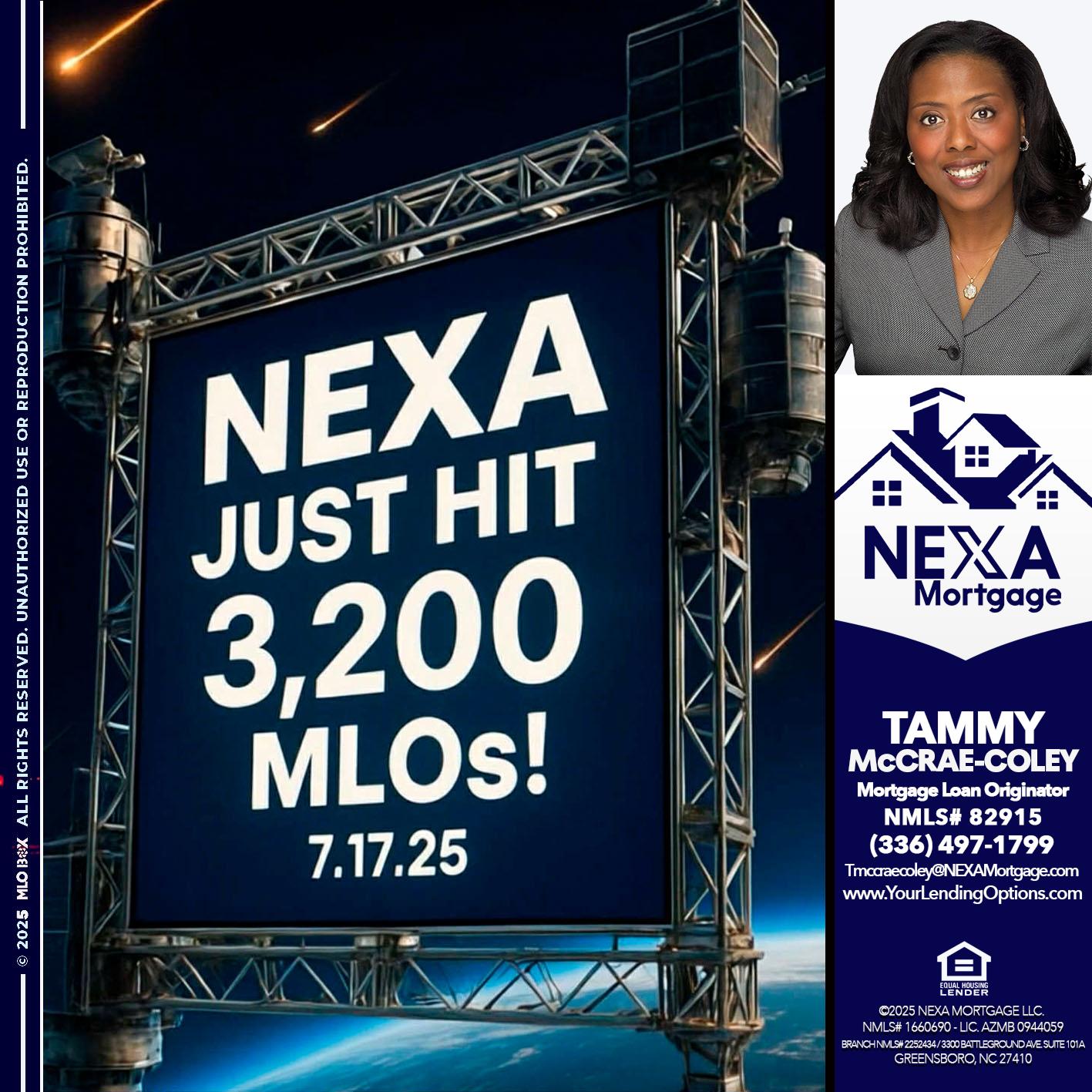 NEXA JUST HIT 3,200 - Tammy C. McCrae-Coley -Mortgage Loan Originator