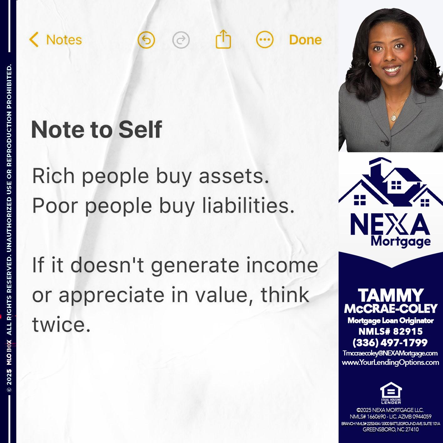 NOTE TO SELF - Tammy C. McCrae-Coley -Mortgage Loan Originator