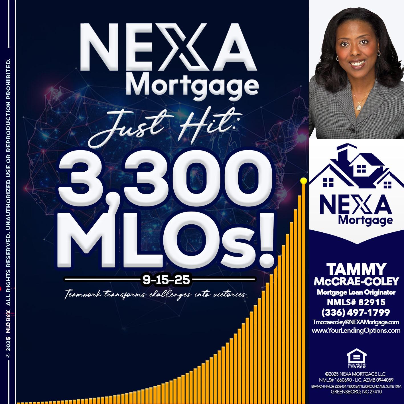 NEXA JUST HIT 3300 MLOS - Tammy C. McCrae-Coley -Mortgage Loan Originator