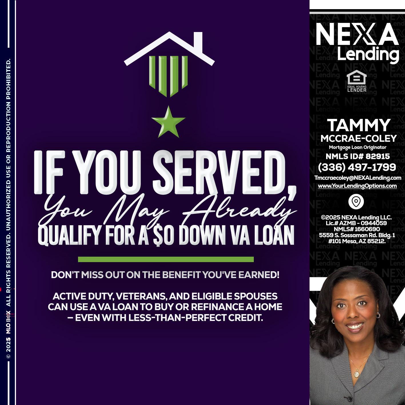 IF YOU SERVED - Tammy C. McCrae-Coley -Mortgage Loan Originator