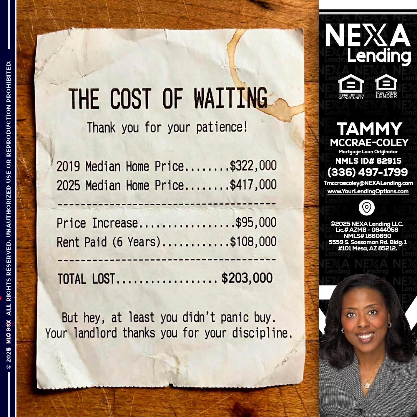 THE COST OF WAITING - Tammy C. McCrae-Coley -Mortgage Loan Originator